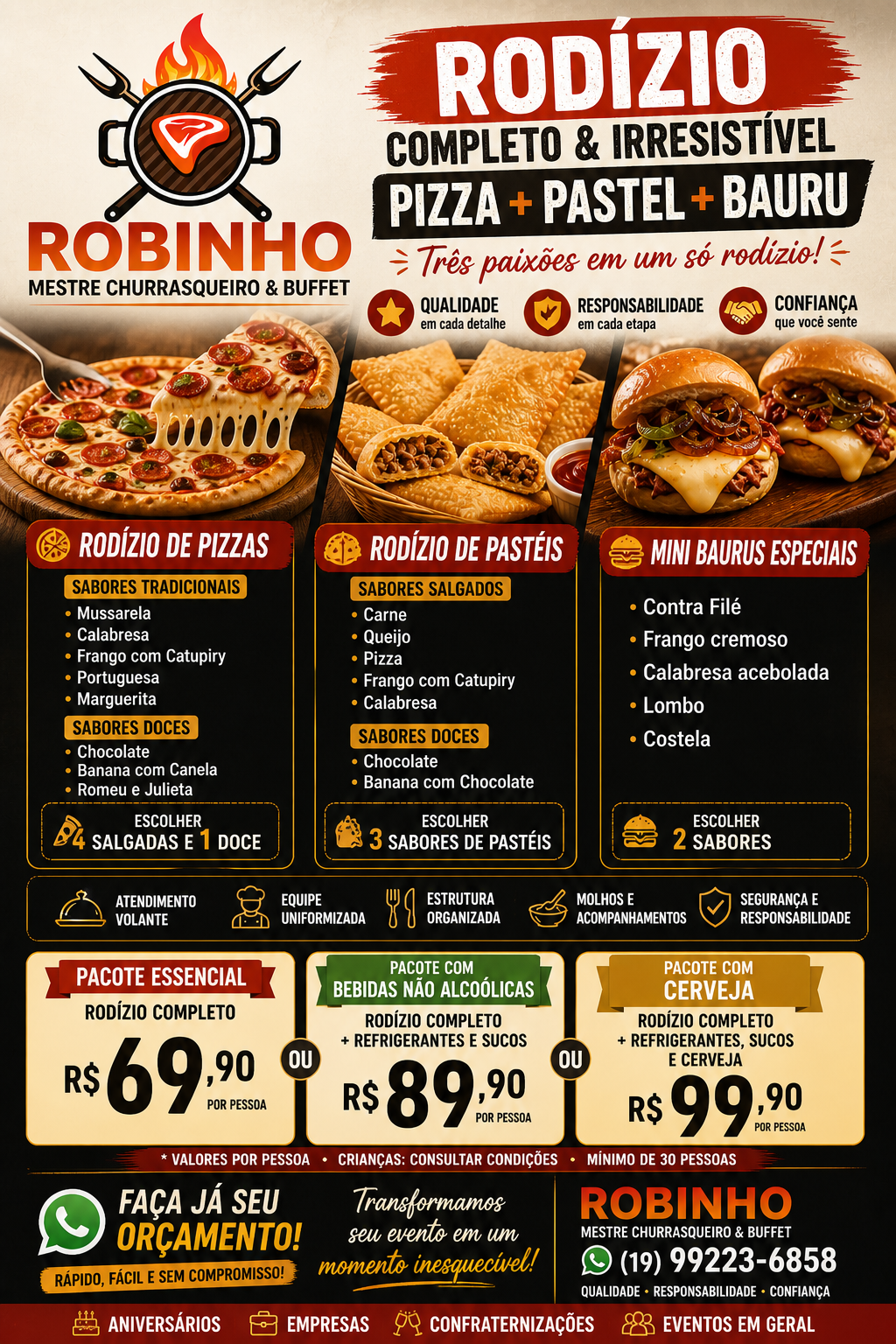 Rodízio Completo — Pizza, Pastel e Bauru